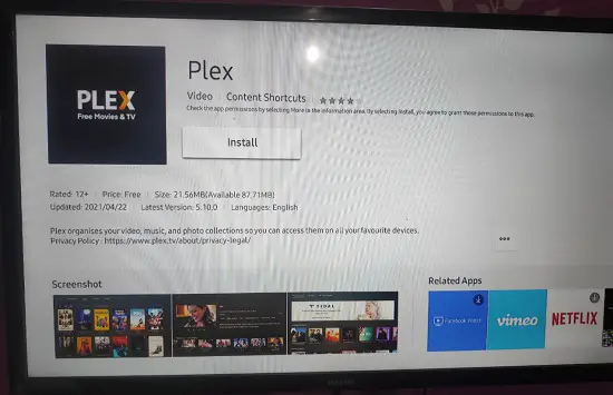 plex not working on samsung tv